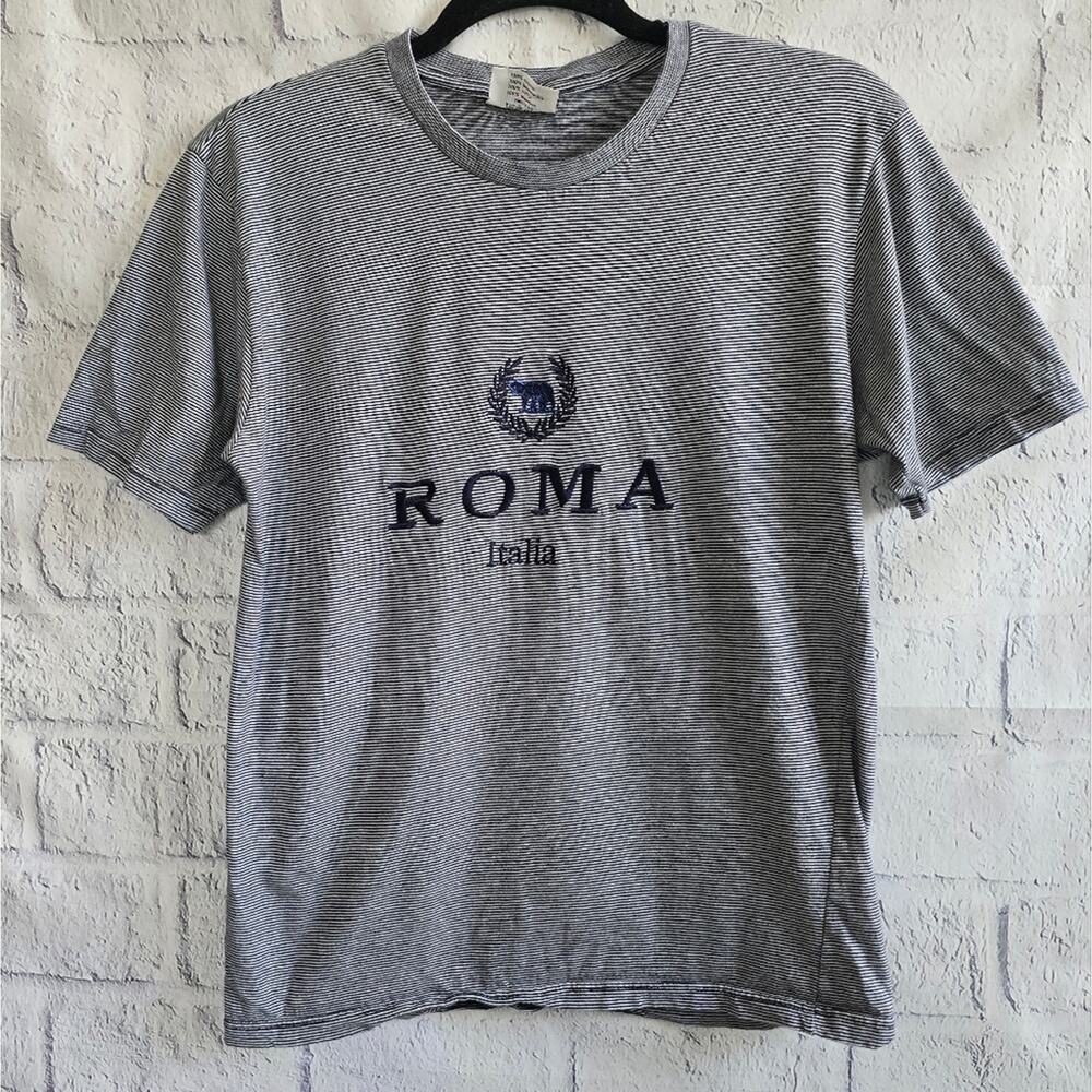 Roma Italia Gray Striped Soft Cotton Tee Medium